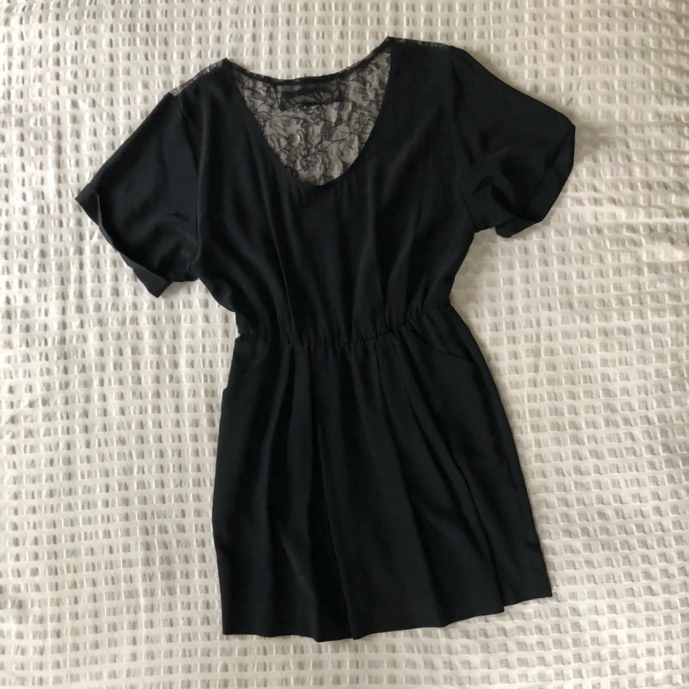REFORMATION lace back black silk dress